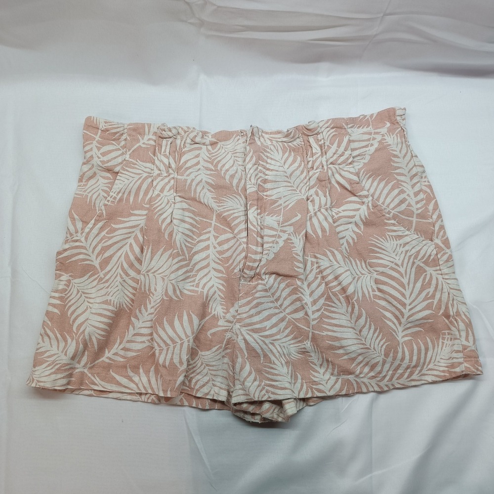 Jolt Pink Tropical Palm Leaf Linen Blend High Waisted Shorts Womens 11/30W Beach
